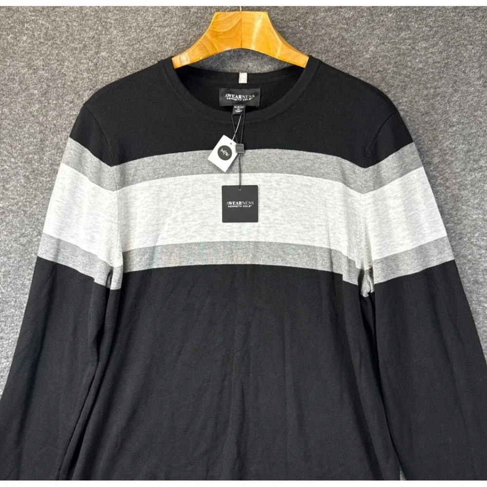 NWT Awearness Kenneth Cole Sweater Men XL Black NEW Slim Fit Colorblock Academia
